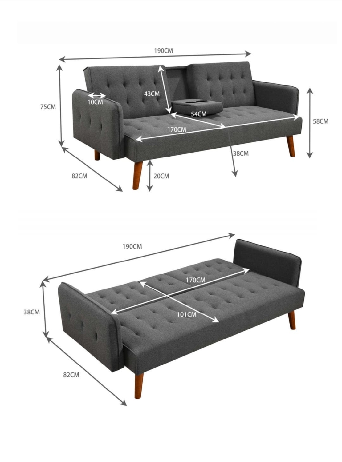 ספה נפתחת למיטה כולל בר כוסות דגם סיקסטיז ורוד