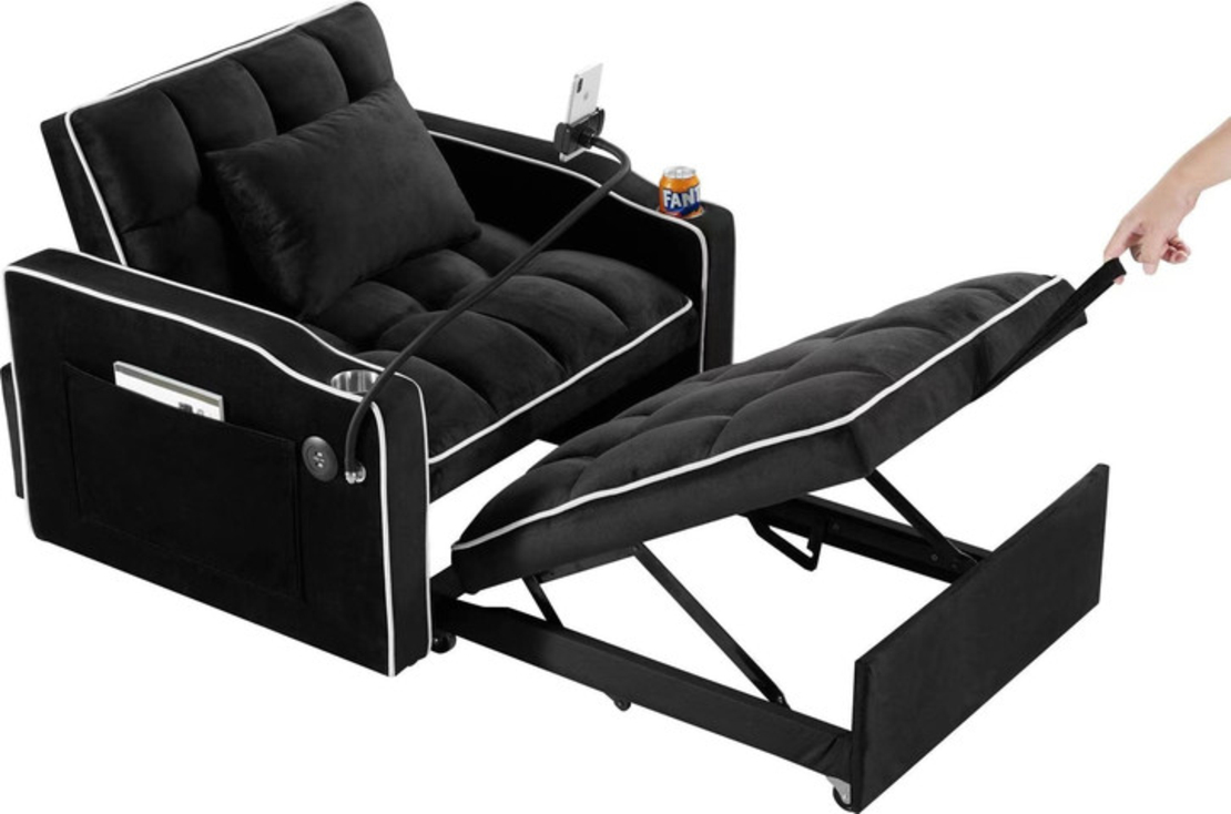 כורסא קטיפה עם טעינת USB דגם לאציו LAZIO שחור