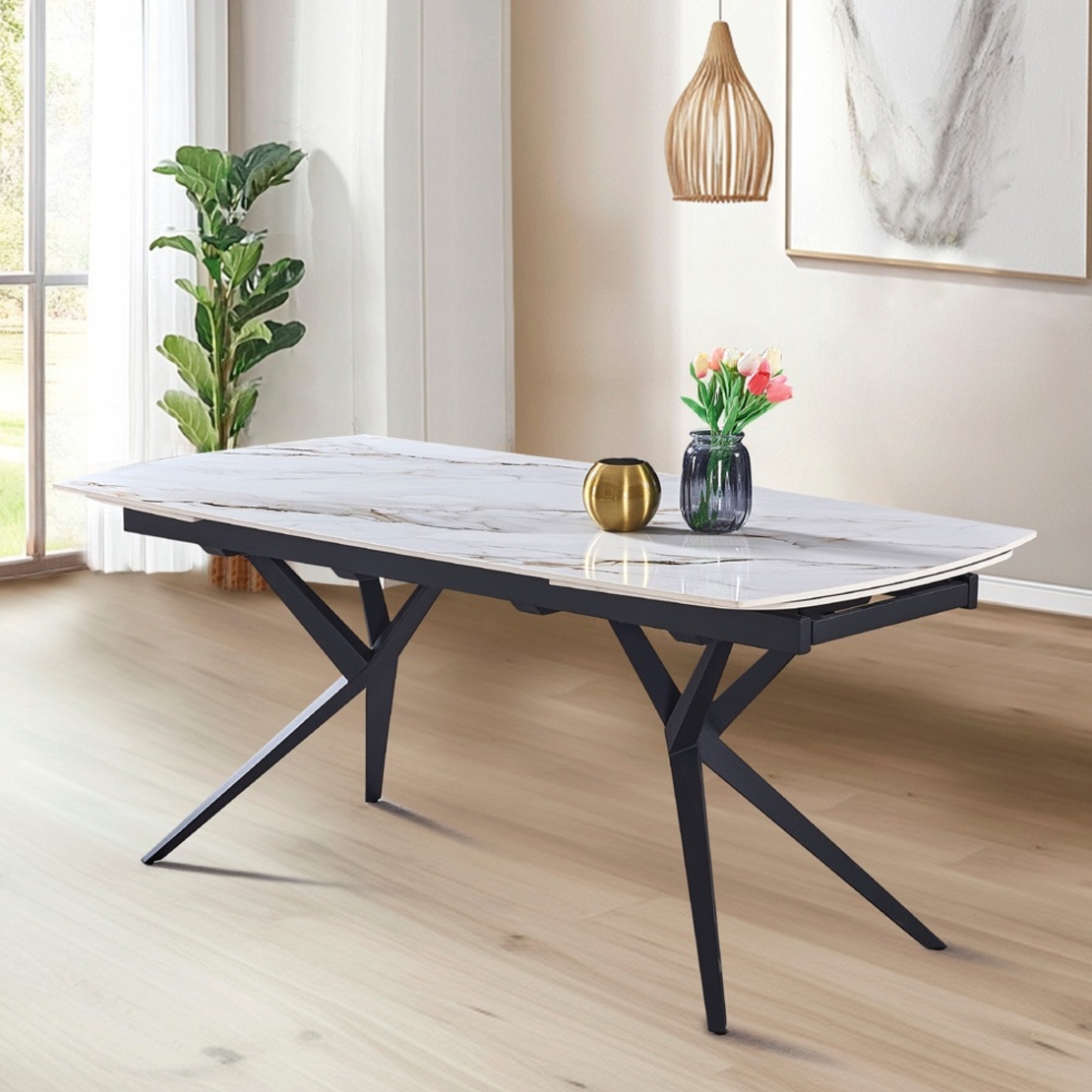 שולחן אוכל אבן קרמית באורך 1.8 מ' נפתח ל- 2.6 מ' עם רגלי ברזל דגם קראש