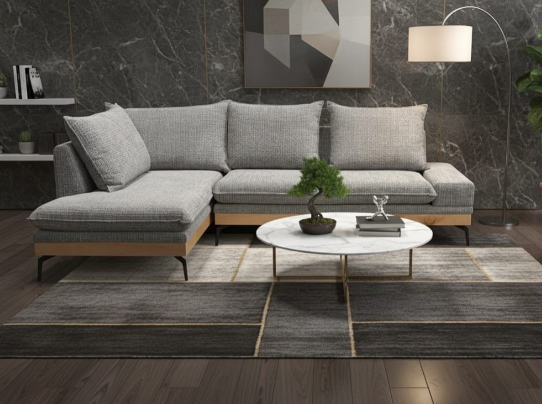 ספה פינתית יוקרתית עם בסיס עץ מלא ופורניר אלון דגם נויה