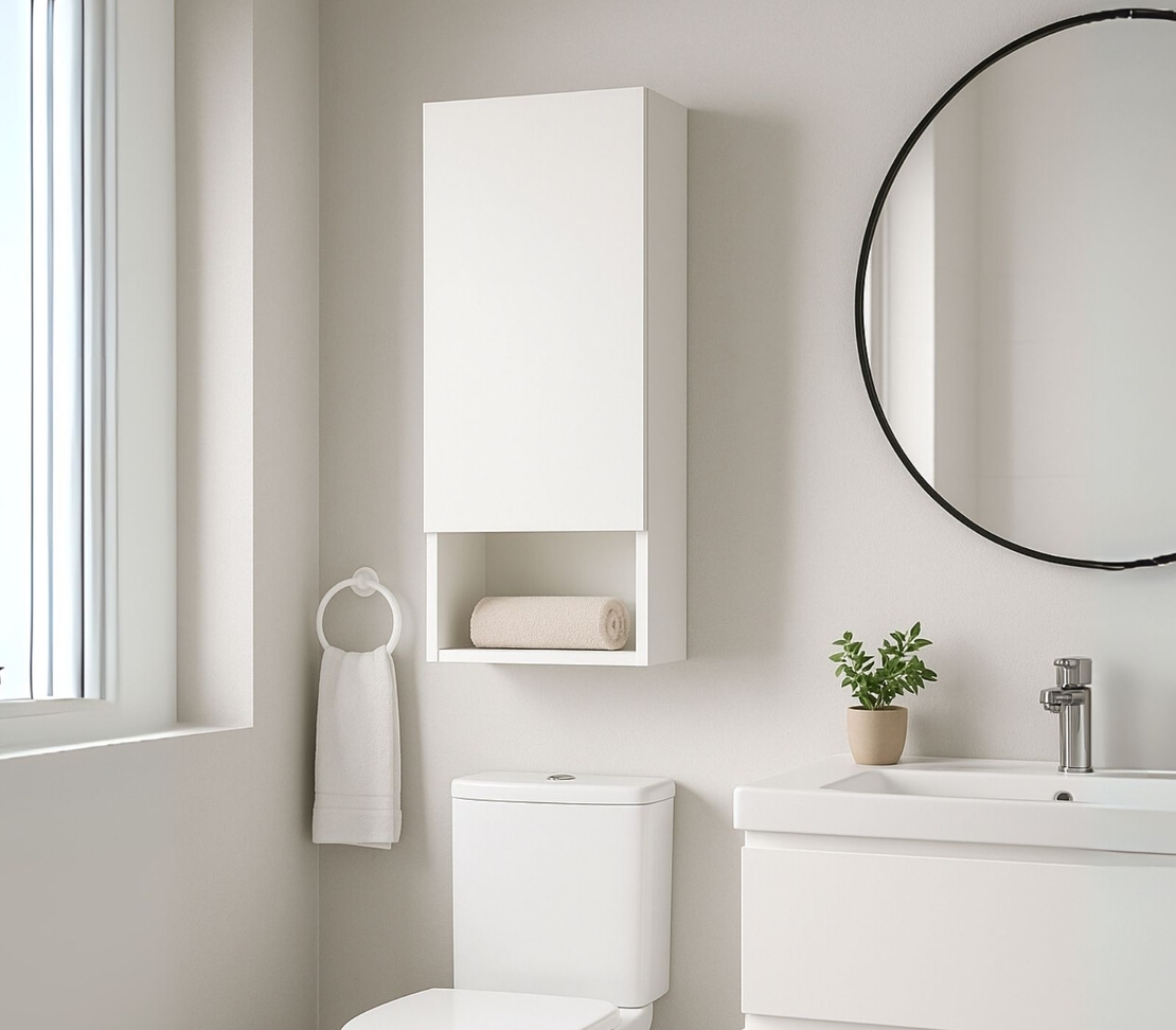 ארונית אמבטיה ושירותים תלויה 30x72 עם דלת ומדף פתוח דגם נרקיס