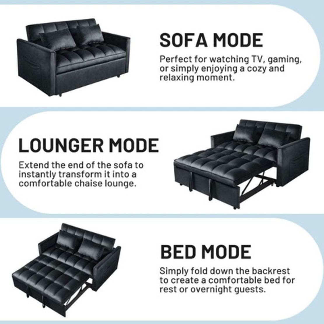 ספה נפתחת למיטה Ravenna רוונה שחור