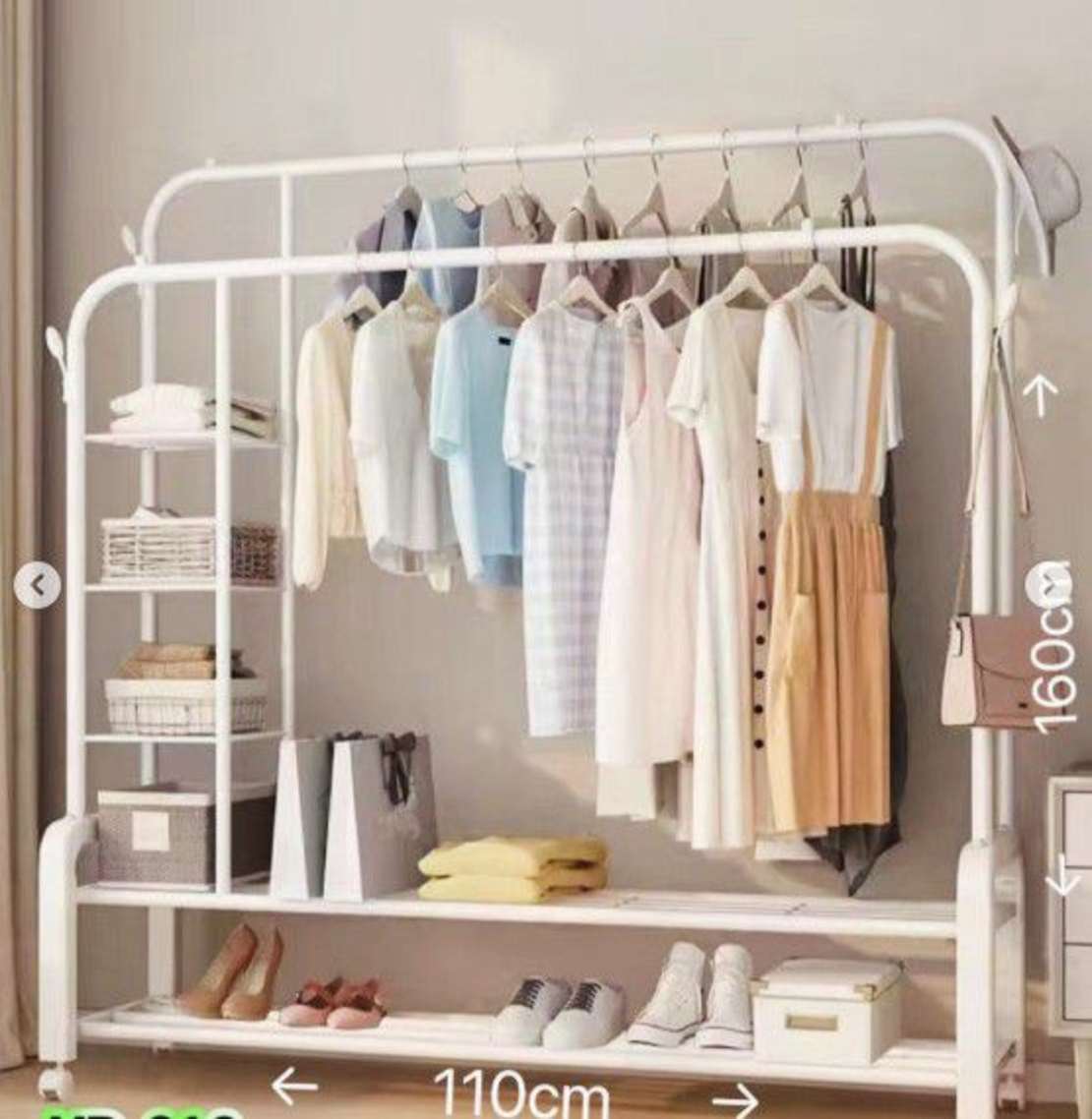 מתלה בגדים אקסטרה מתכתי כפול כולל מדפים לבן