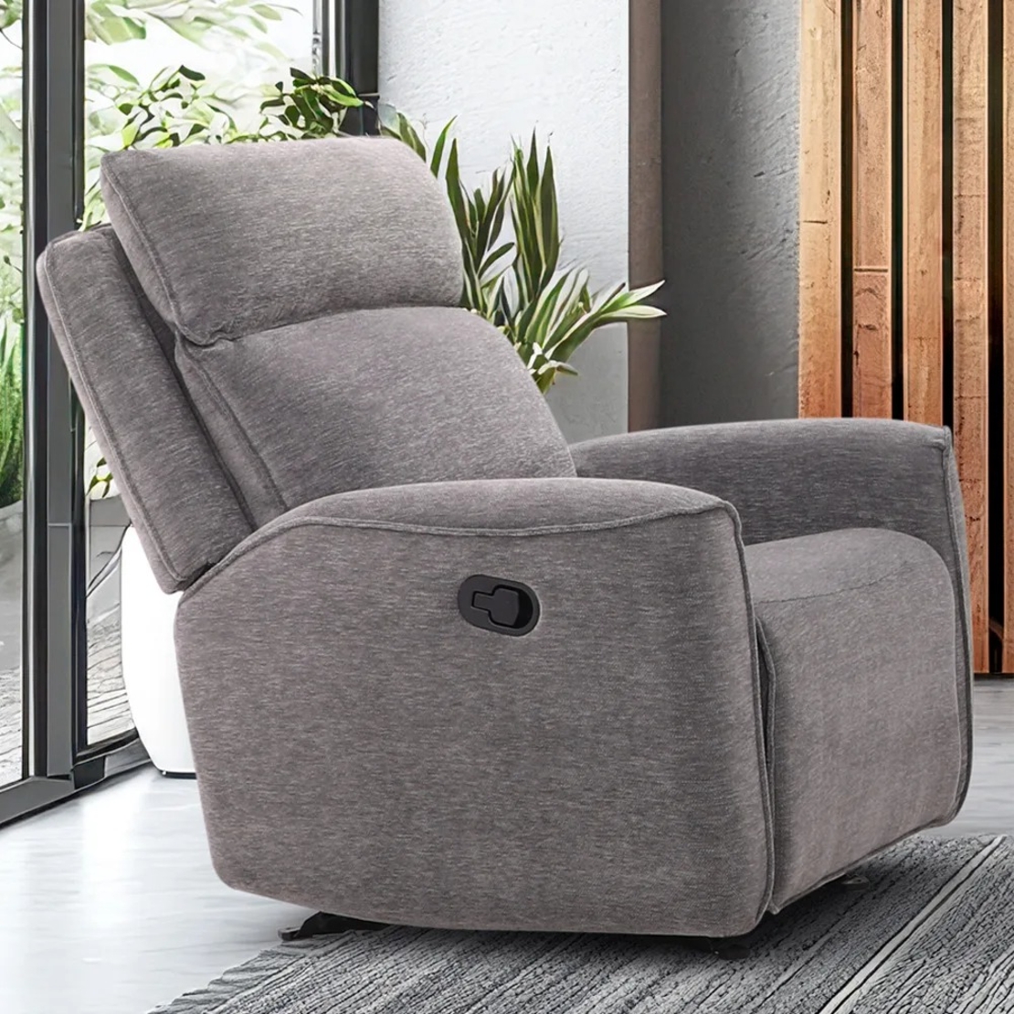 כורסת טלוויזיה מתנדנדת מרופדת בד רחיץ עם הדום נשלף דגם פיראוס אפור