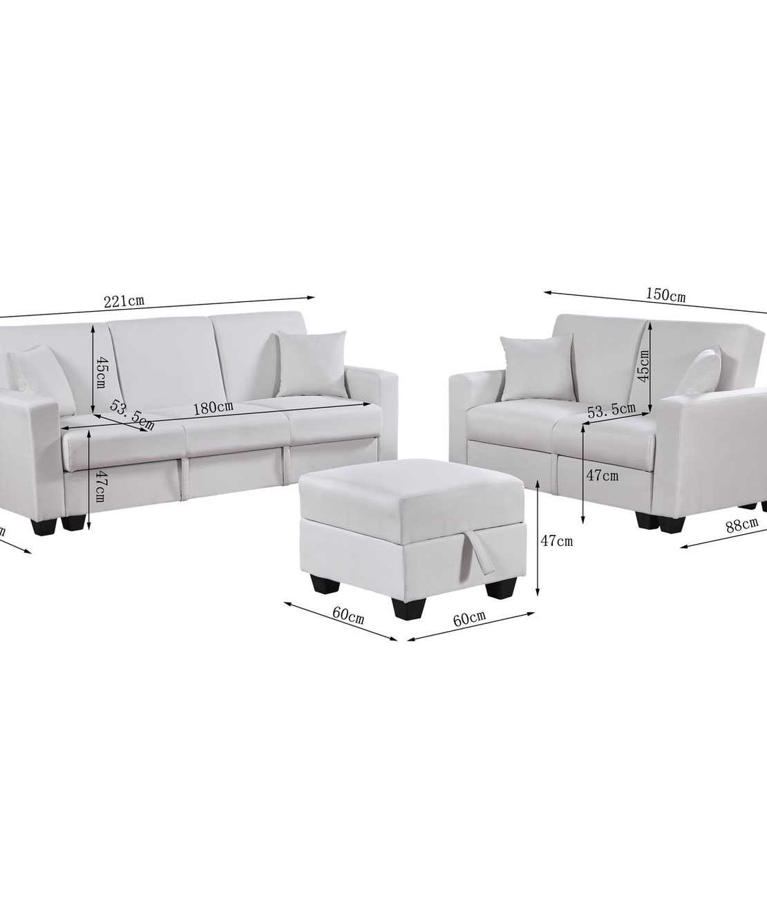 ספה 3+2 כולל ארגז אחסון נפתח למיטה דגם נפטון שמנת