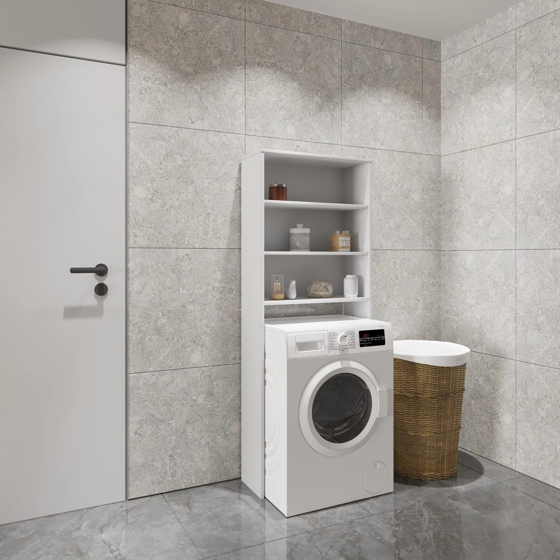 ארון שירות למכונת הכביסה עם מדפים דגם אלקטריק לבן