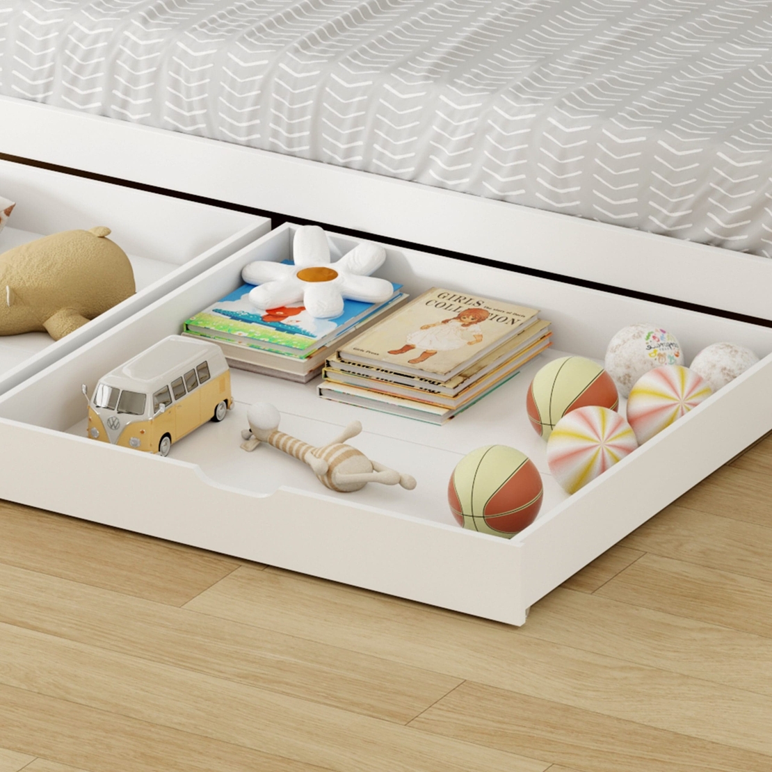 מיטת קומתיים מעץ מלא ואיכותי כולל מיטת חבר מגירות אחסון ו 3 מזרנים דגם אוליבר