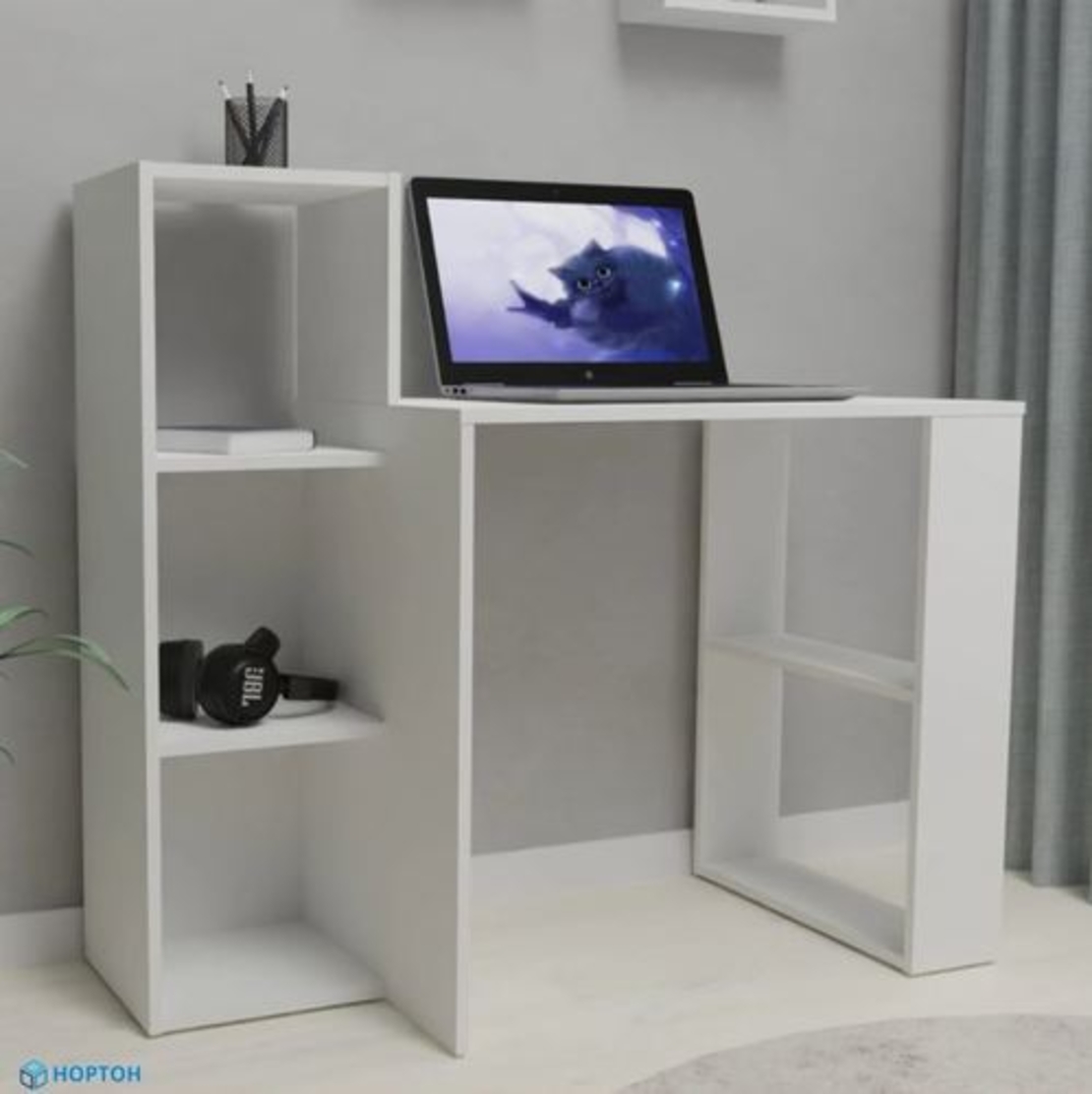 שולחן מחשב כולל ספרייה דגם Libron לבן
