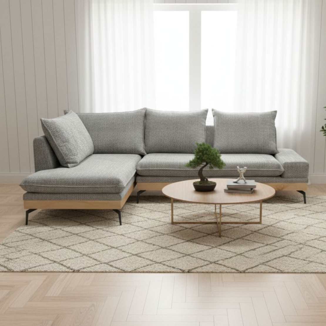 ספה פינתית יוקרתית עם בסיס עץ מלא ופורניר אלון דגם נויה