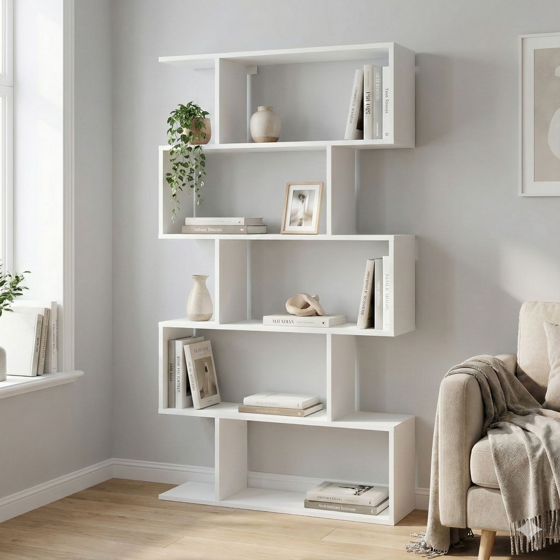 ספריה כוורת זיגזג ברוחב 90 בעיצוב מודרני דגם ורד לבן