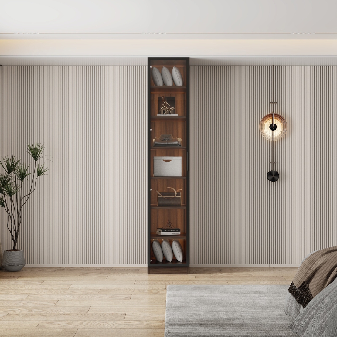 ארון בגדים דלת זכוכית עם תאורת LED רוחב 40 דגם ונציה חום כהה | מבית WOODY