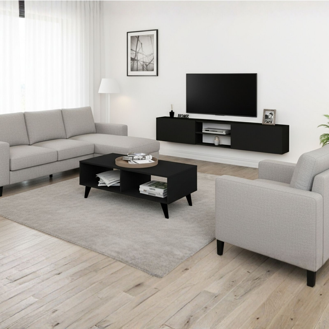 סט מזנון טלוויזיה צף ושולחן לסלון דגם איתי-תמרה שחור