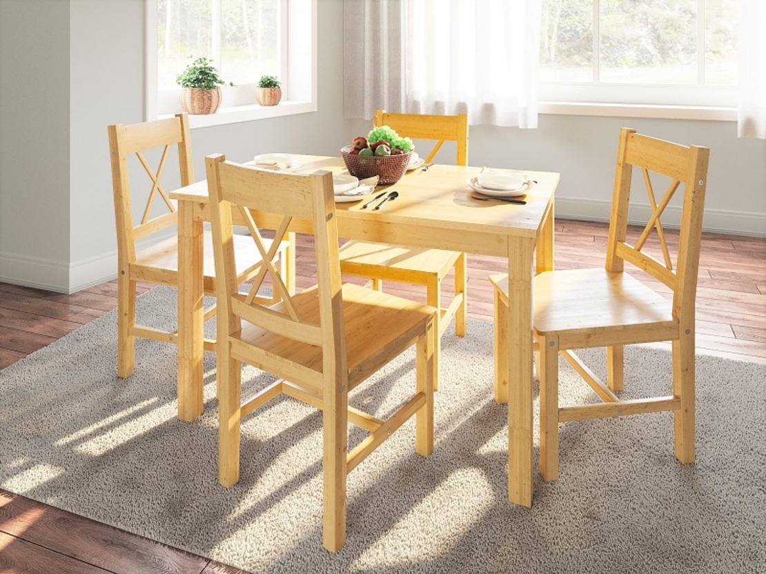 פינת אוכל מעץ מלא כוללת שולחן ו4 כסאות דגם פיבי