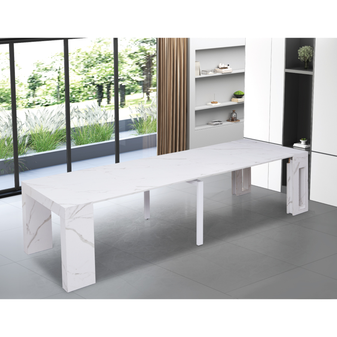 קונסולה נפתחת לפינת אוכל 3 מטר דגם הרמס Hermes לבן שיש | מבית WOODY