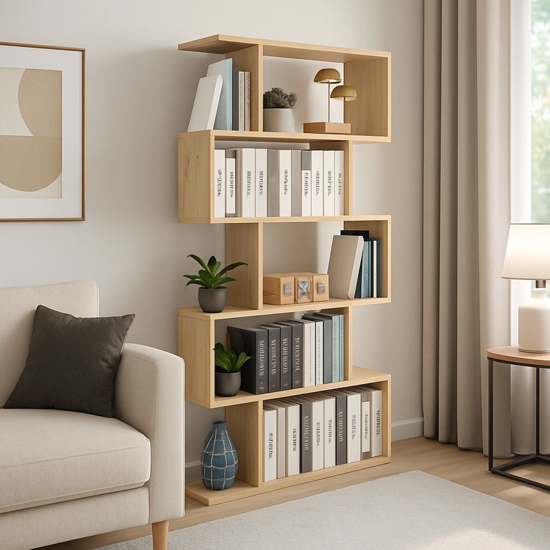 ספריה כוורת זיגזג ברוחב 90 בעיצוב מודרני דגם ורד אלון