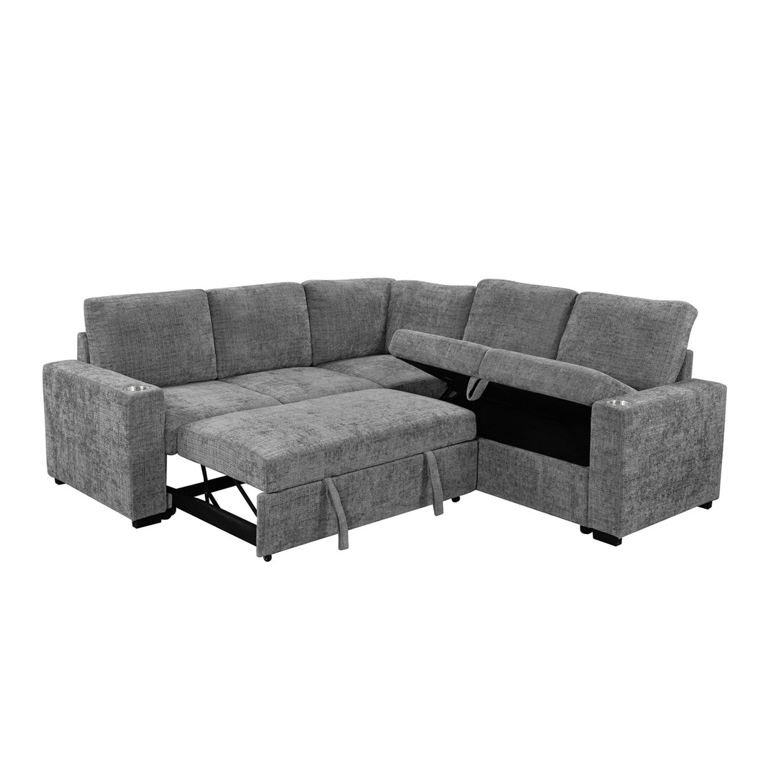 סלון פינתי מודולרי נפתח למיטה זוגית עם ארגז מצעים דגם לאטי LATTI אפור כהה