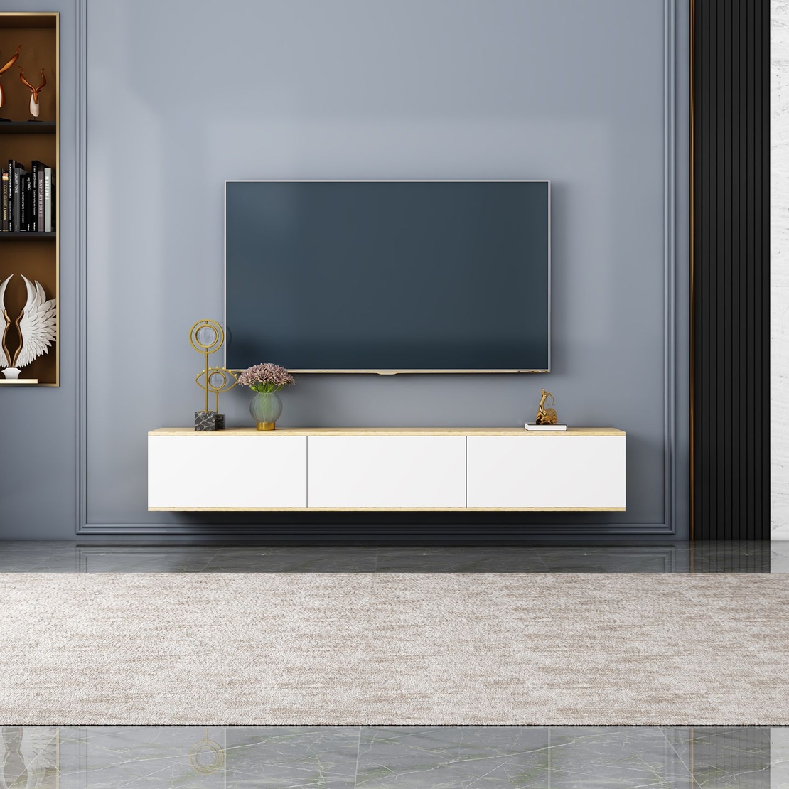 מזנון צף ברוחב 180 דגם אלונה ALONA אלון משולב דלתות לבנות