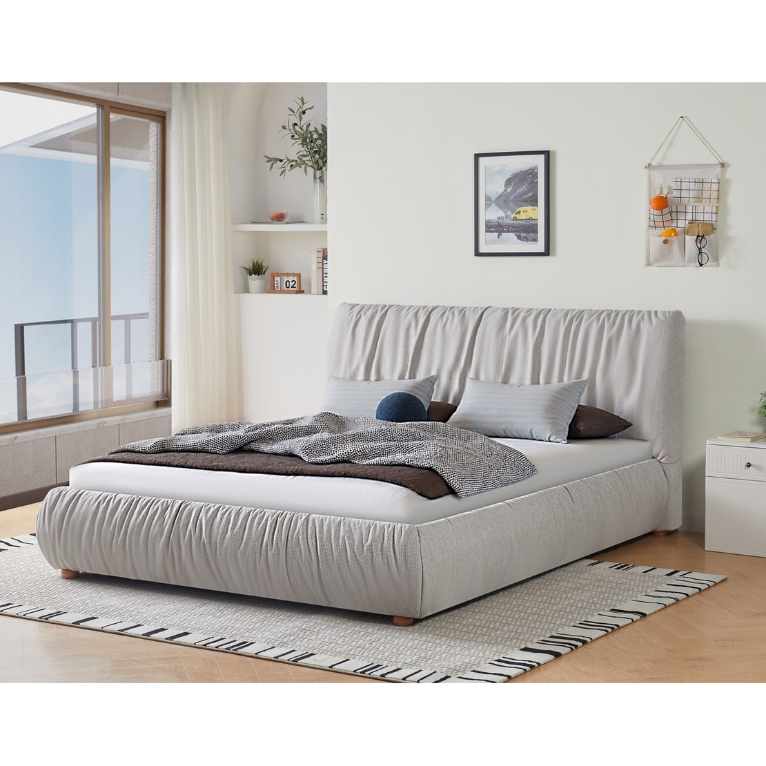 מיטה זוגית למזרן 160*200 מעוצבת בריפוד בד רחיץ עם ארגז מצעים דגם נעמי NAOMI אפור