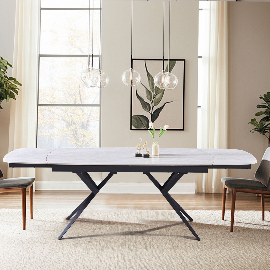 שולחן אוכל אבן קרמית באורך 1.6 מ' נפתח ל- 2.4 מ' עם רגלי ברזל דגם ספיישל