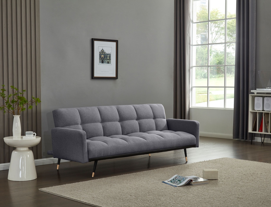 ספה נפתחת למיטה מבד אריג רחיץ ודוחה כתמים דגם בריסל אפור כהה