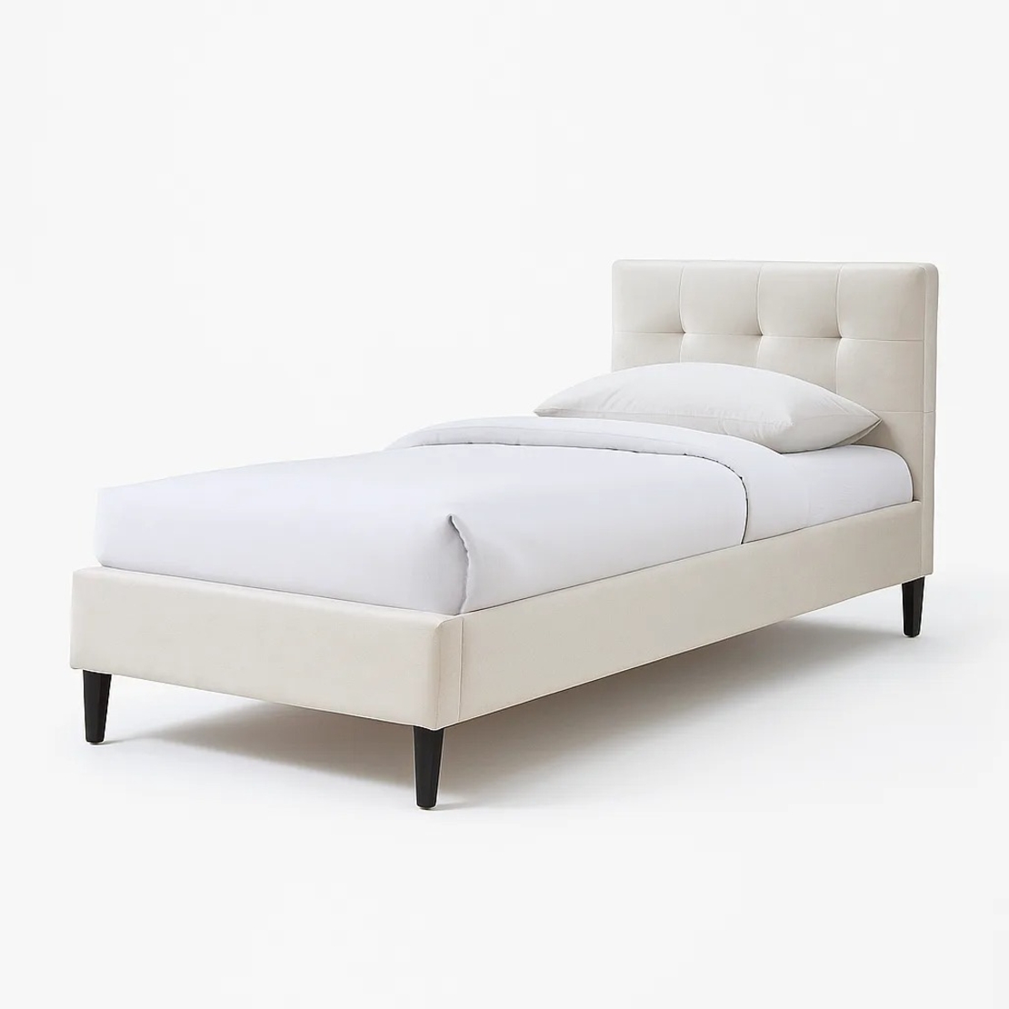 מיטת יחיד למזרן 90×190 מרופדת בד עם ראש מיטה מעוצב דגם ארט קרם