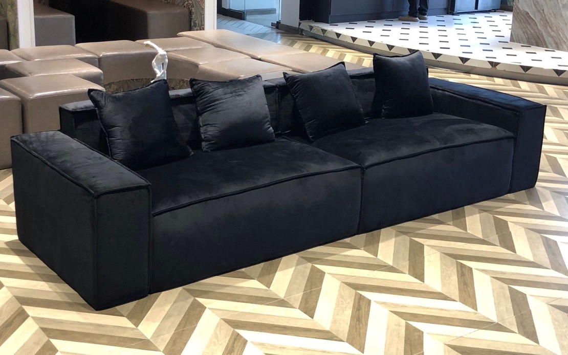 ספת רביצה יוקרתית מבד קטיפה רחיץ דוחה כתמים דגם סטורן שחור