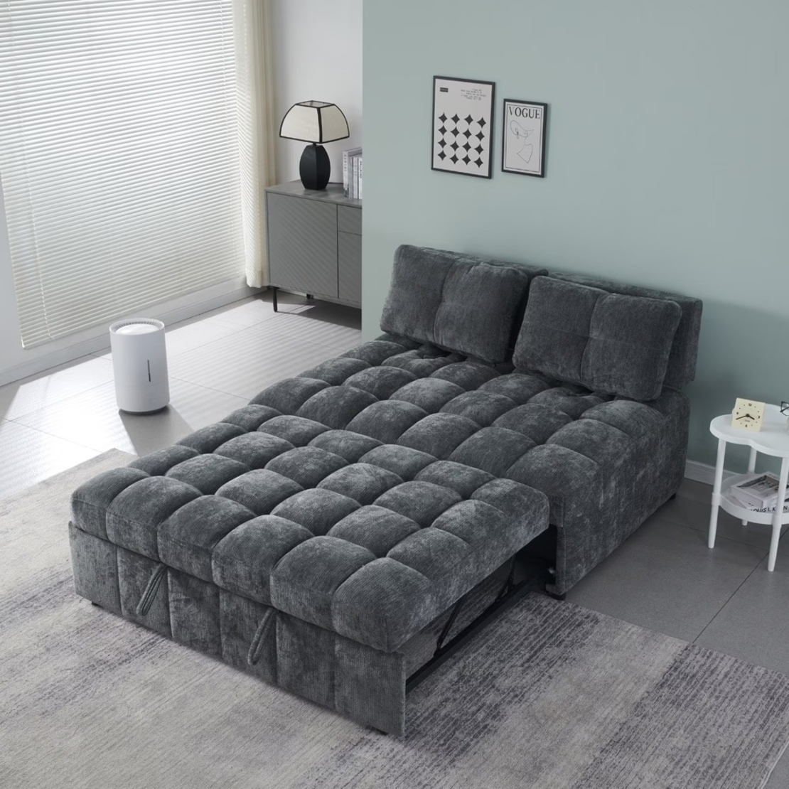 ספה נפתחת למיטה רחבה עם ראש מתכוונן דגם טקילה אפור