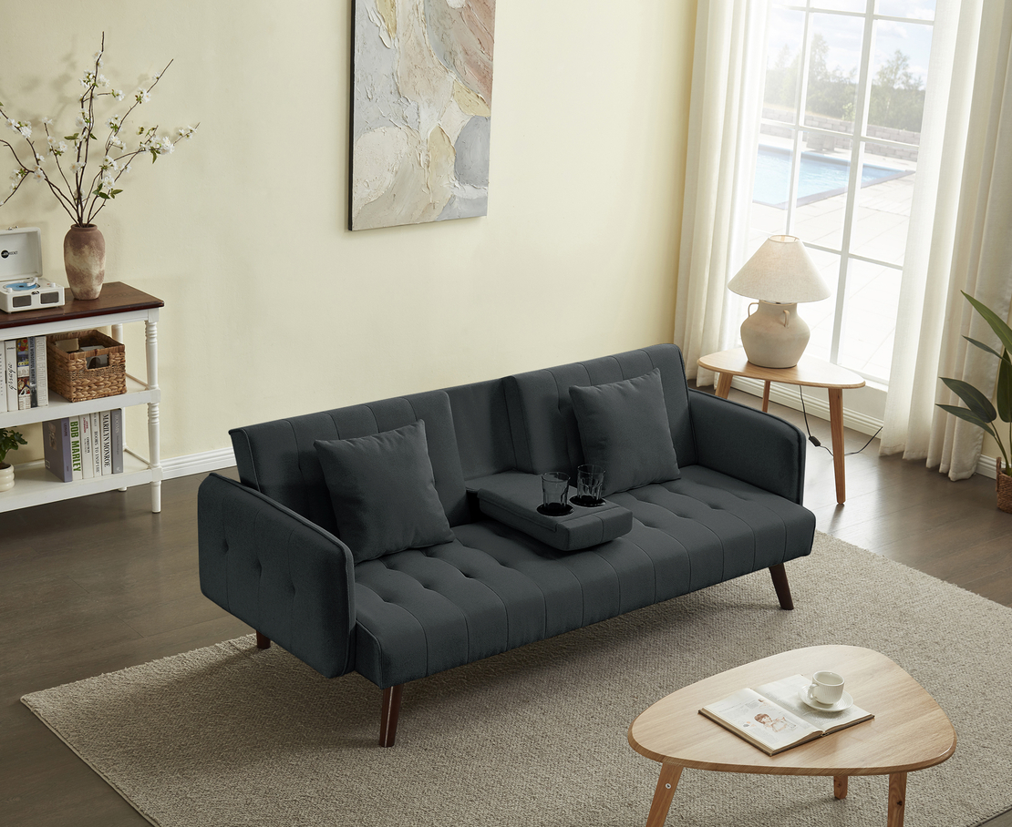 ספה נפתחת למיטה כולל בר כוסות דגם סיקסטיז שחור