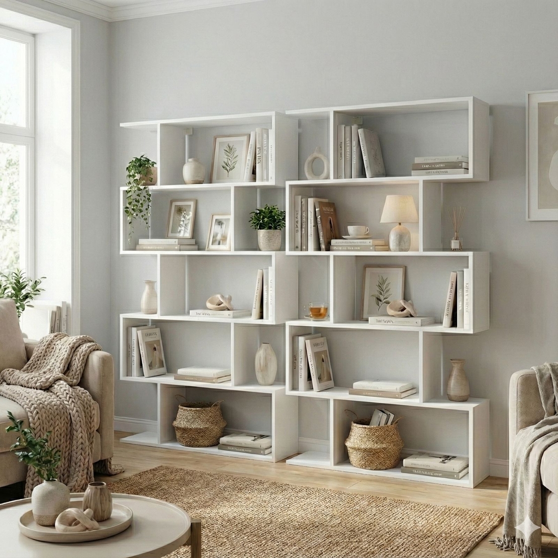 ספריה כוורת זיגזג ברוחב 90 בעיצוב מודרני דגם ורד לבן