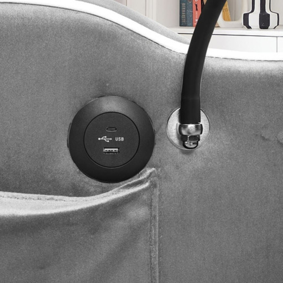 ספה נפתחת למיטה זוגית עם טעינת USB דגם לאציו LAZIO-2 אפור בהיר