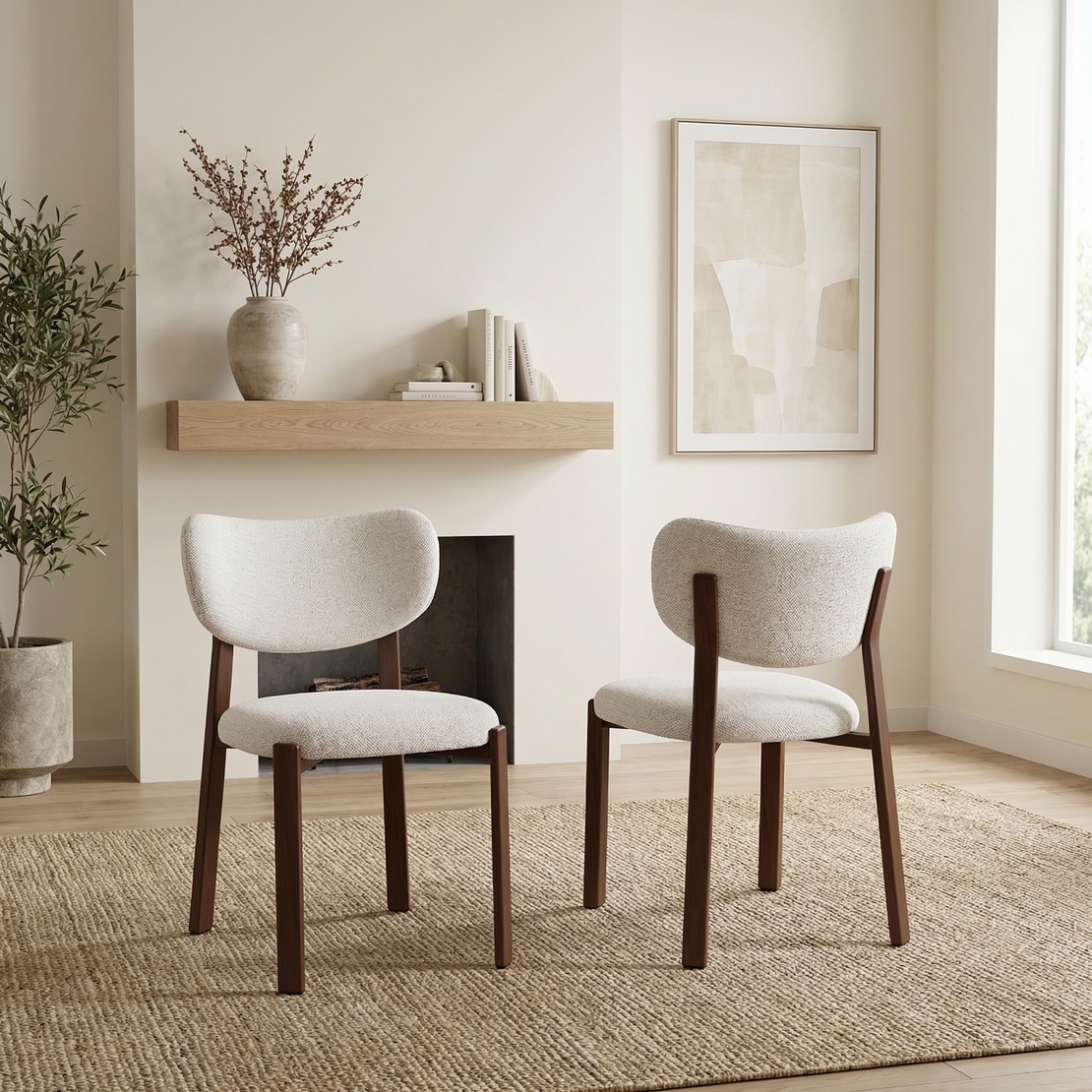 זוג כסאות לפינת אוכל מרופדים בד רחיץ דגם דורי רגל אגוז