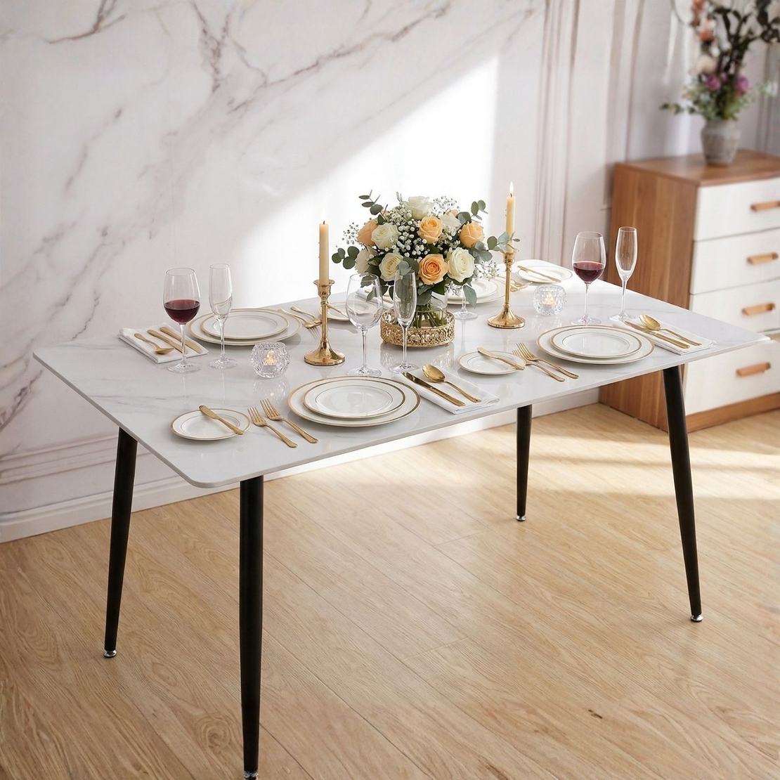 פינת אוכל מקרמיקה לבנה מבריקה 120/70 ס