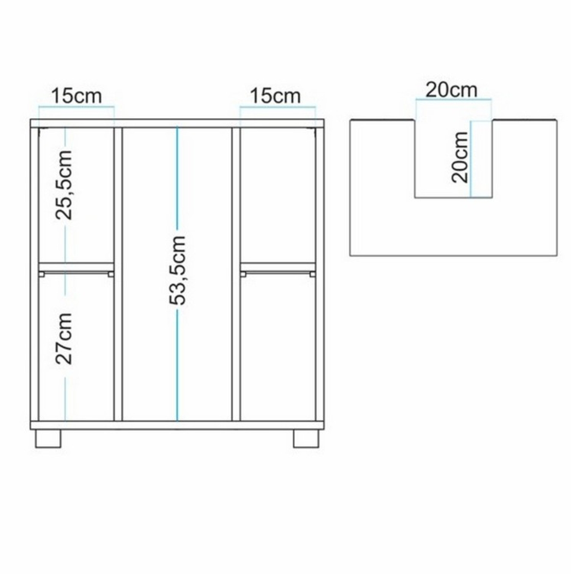 ארון אמבטיה ברוחב 54 עם דלת ותאי אחסון דגם ברנדה BRENDA לבן