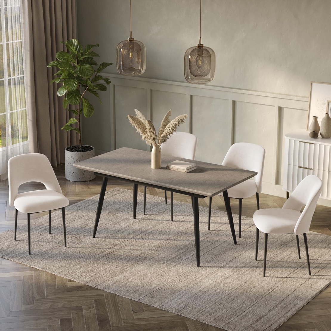 פינת אוכל מעץ איכותי כולל 4 כסאות קטיפה רחיץ דוחה כתמים דגם טורונטו