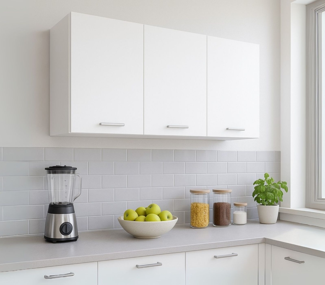 ארון שירות עליון למטבח 3 דלתות ברוחב 1.2 מטר דגם תבור לבן