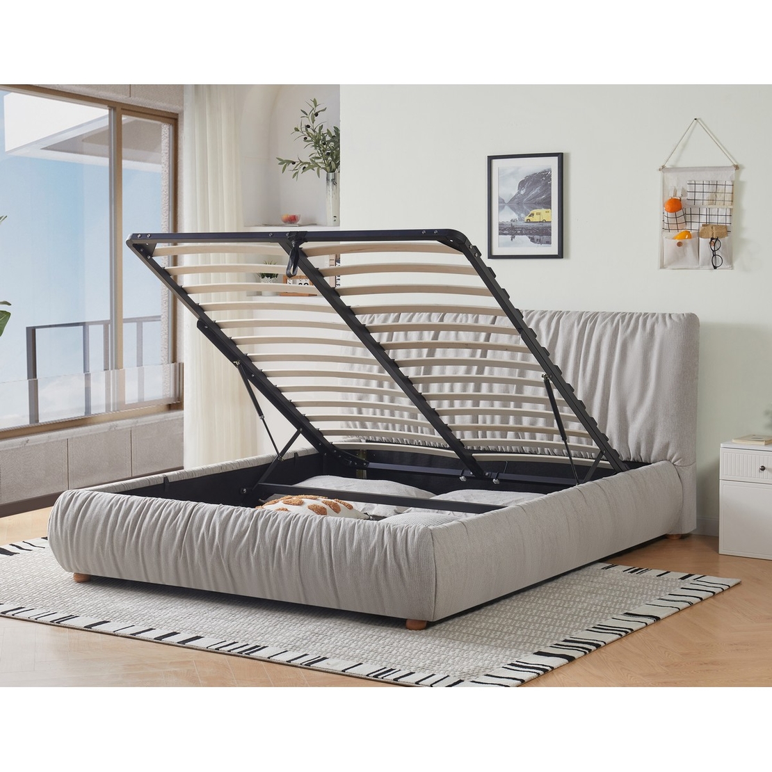 מיטה זוגית למזרן 160*200 מעוצבת בריפוד בד רחיץ עם ארגז מצעים דגם נעמי NAOMI אפור