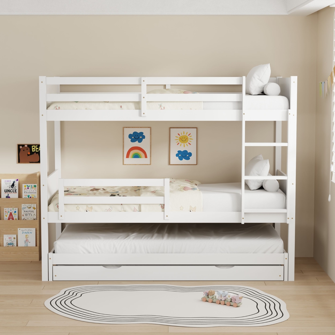 מיטת קומתיים מעץ מלא ואיכותי כולל 2 מיטות חבר ו 4 מזרנים דגם ביל