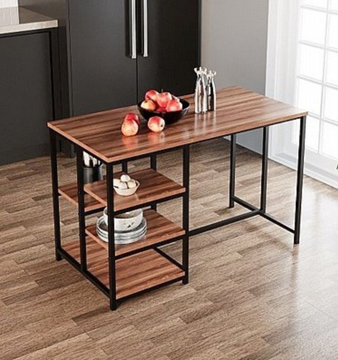 אי למטבח מעץ בשילוב מתכת דגם YM100111 צבע חום WALNUT