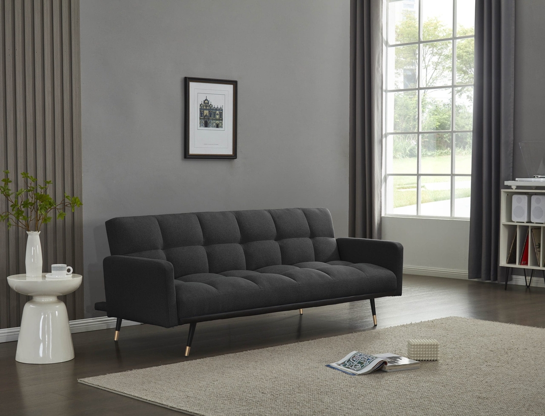 ספה נפתחת למיטה מבד אריג רחיץ ודוחה כתמים דגם בריסל שחור