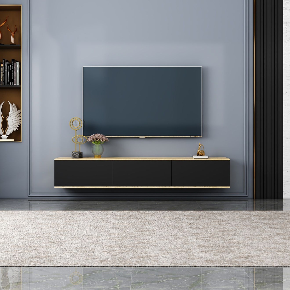 מזנון צף ברוחב 180 דגם אלונה ALONA אלון משולב דלתות שחורות