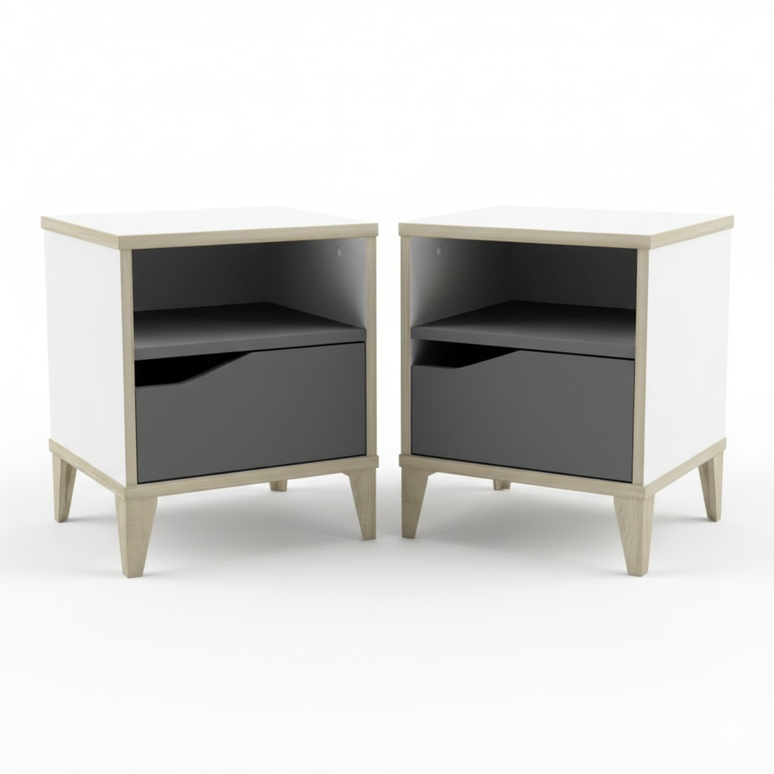 זוג שידות לילה עם מגירה ותא אחסון דגם גיניוס GENIUS