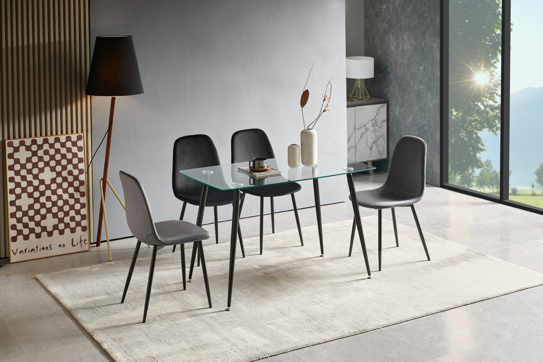 פינת אוכל מלבנית מזכוכית מחוסמת כולל 4 כסאות דגם קמפוס