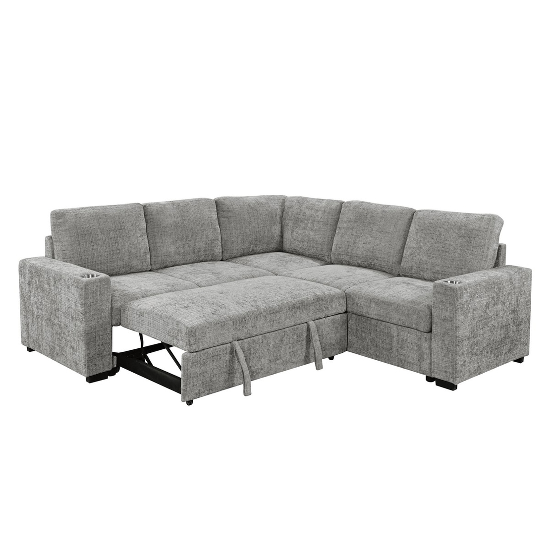 סלון פינתי מודולרי נפתח למיטה זוגית עם ארגז מצעים דגם לאטי LATTI אפור בהיר