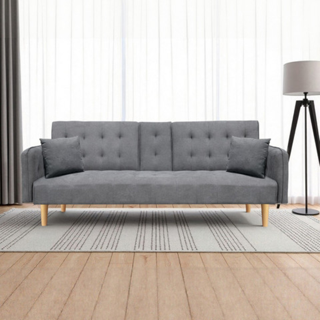 ספה תלת מושבית נפתחת למיטה עם משענת יד פונקציונלית לכוסות וטעינה מובנת דגם מאצו MEZZO אפור