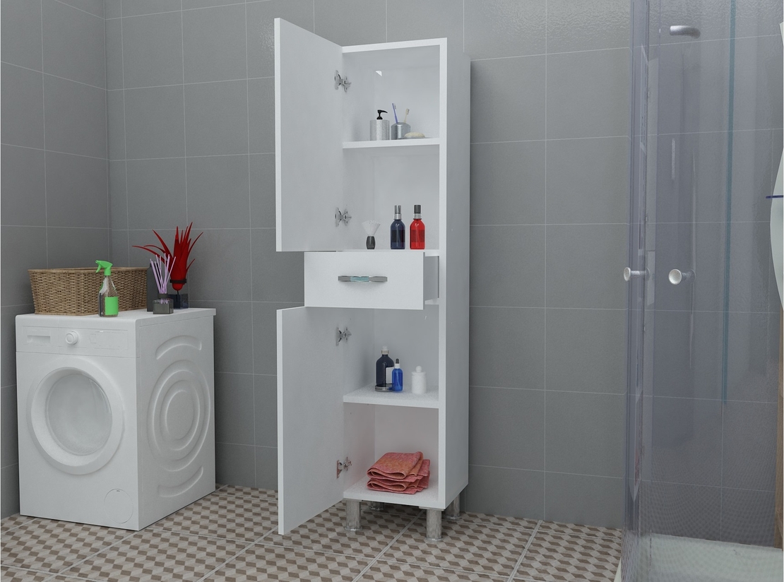 ארון שרות צר הכולל 2 דלתות ומגירה בגימור לבן דגם פלוטו