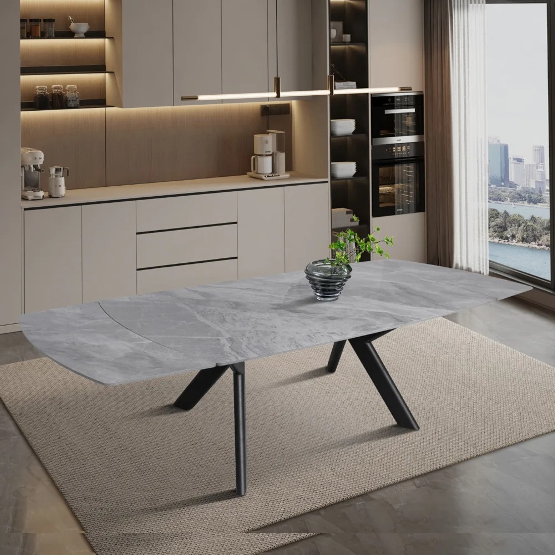 שולחן אוכל אבן קרמית נפתח דגם גפן 140 אפור