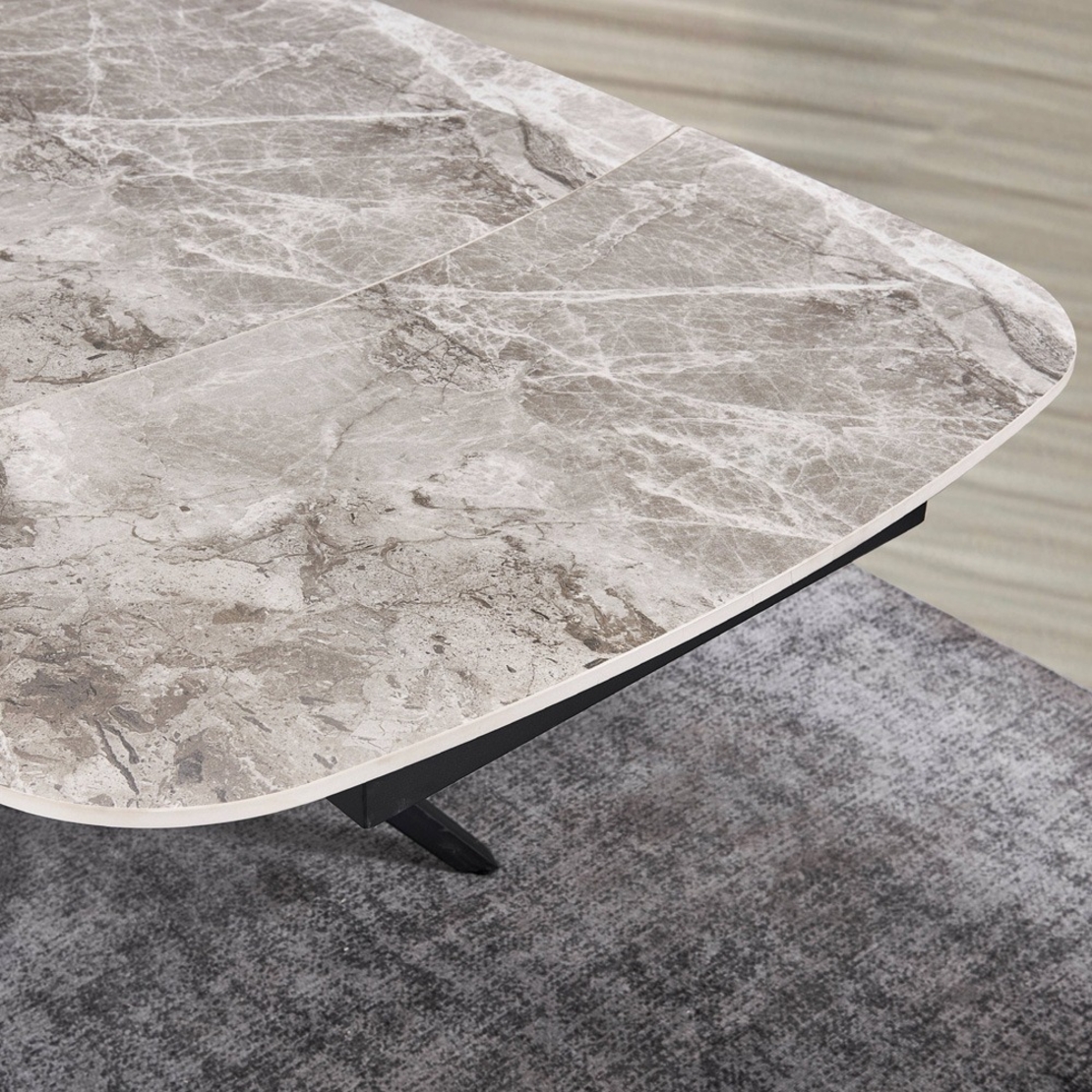 שולחן אוכל אבן קרמית באורך 1.8 מ' נפתח ל- 2.6 מ' עם רגלי ברזל דגם טרנד