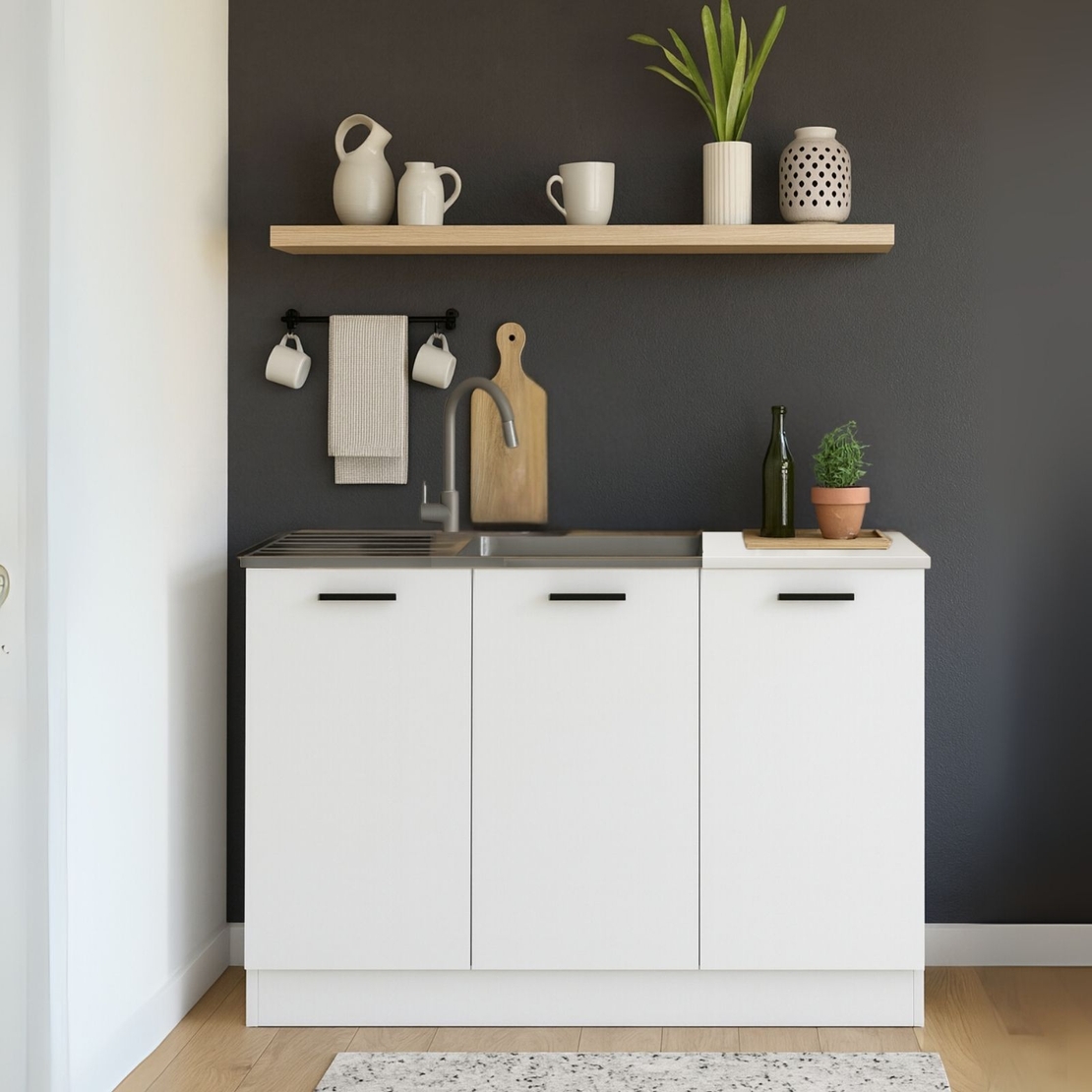 ארון מטבח מודרני ברוחב 1.2 כולל כיור נירוסטה דגם שירה