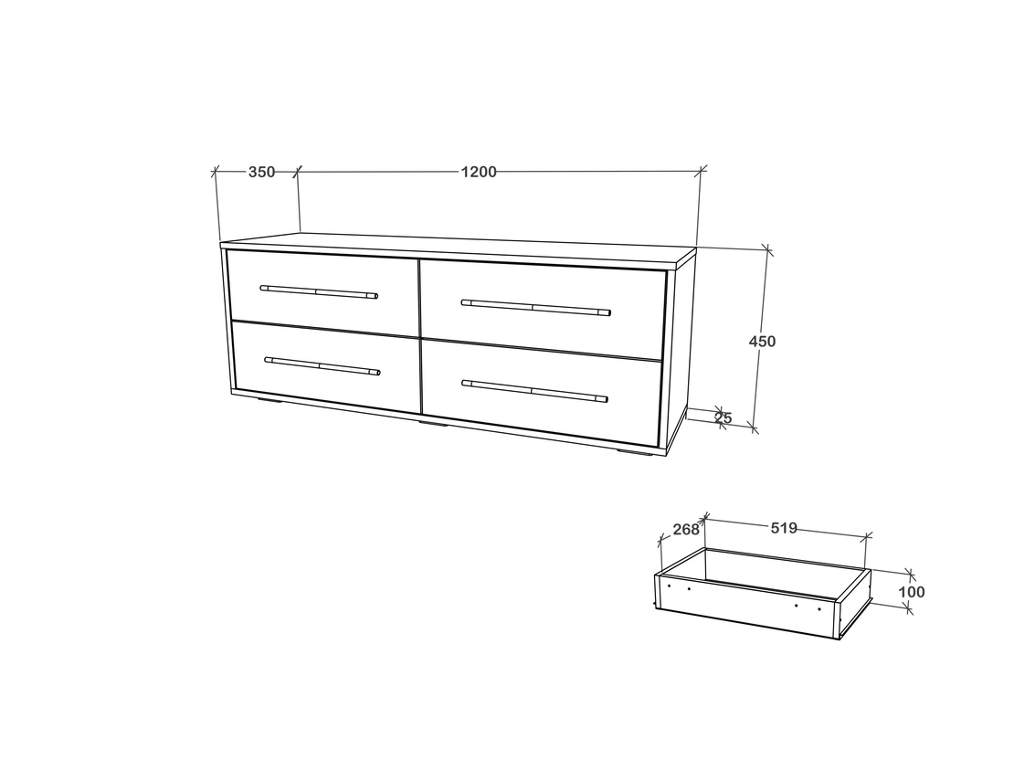 מזנון שידת טלוויזיה ברוחב 120 עם 4 מגירות בגוון לבן דגם סיינה SIENA