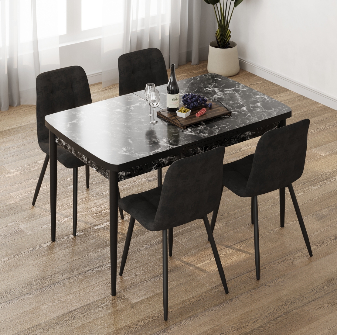 סט פינת אוכל מלבנית נפתחת ציפוי פורמיקה כולל 4 כסאות דגם אורלנדו